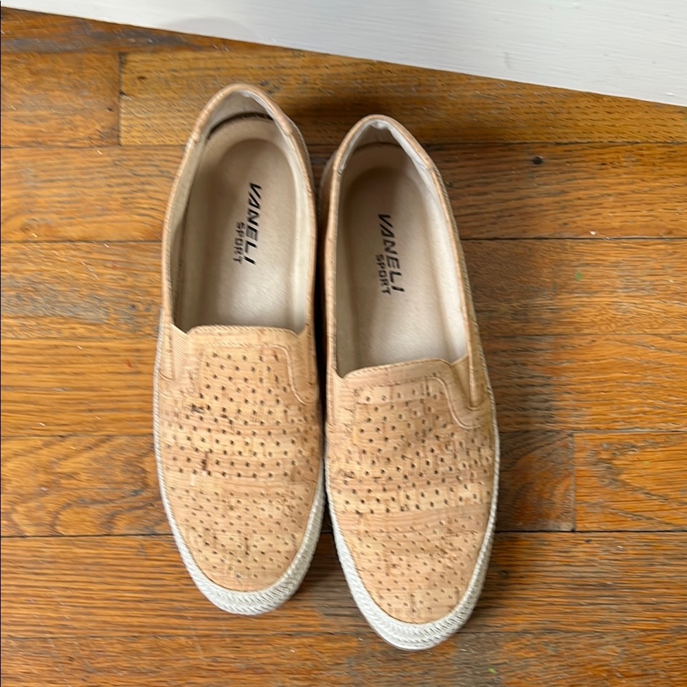 Vaneli Sport Women's Tan Cork-Style  Perforated Slip-On Sneakers